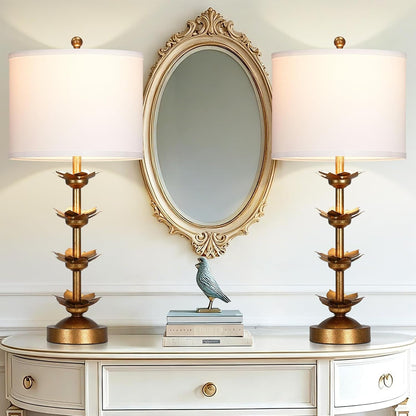 30 Inch Antique-Gold Leaf Bedside Table Lamps Set of 21