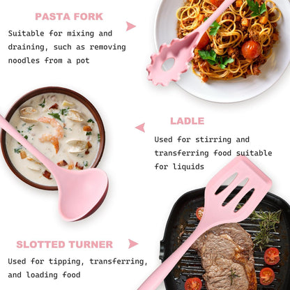 Silicone Kitchen Utensils Set - 15 Pieces Non Toxic Silicone Utensils Set for Cooking，428°F Heat Resistant Food Grade Kitchen Tools，Dishwasher Safe (Pink, 15 Piece Set)8
