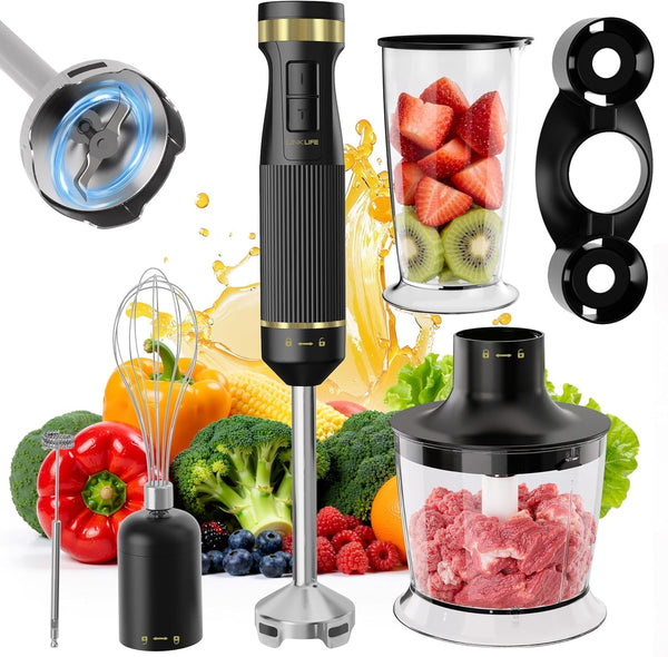 1200W Immersion Blender Handheld, 5-In-1 Variable Speed | Hand Blender Stick with Whisk Chopper Milk Frother Mixing Cup and Storage Rack for Kitchen Soup, Purees and Smoothies1