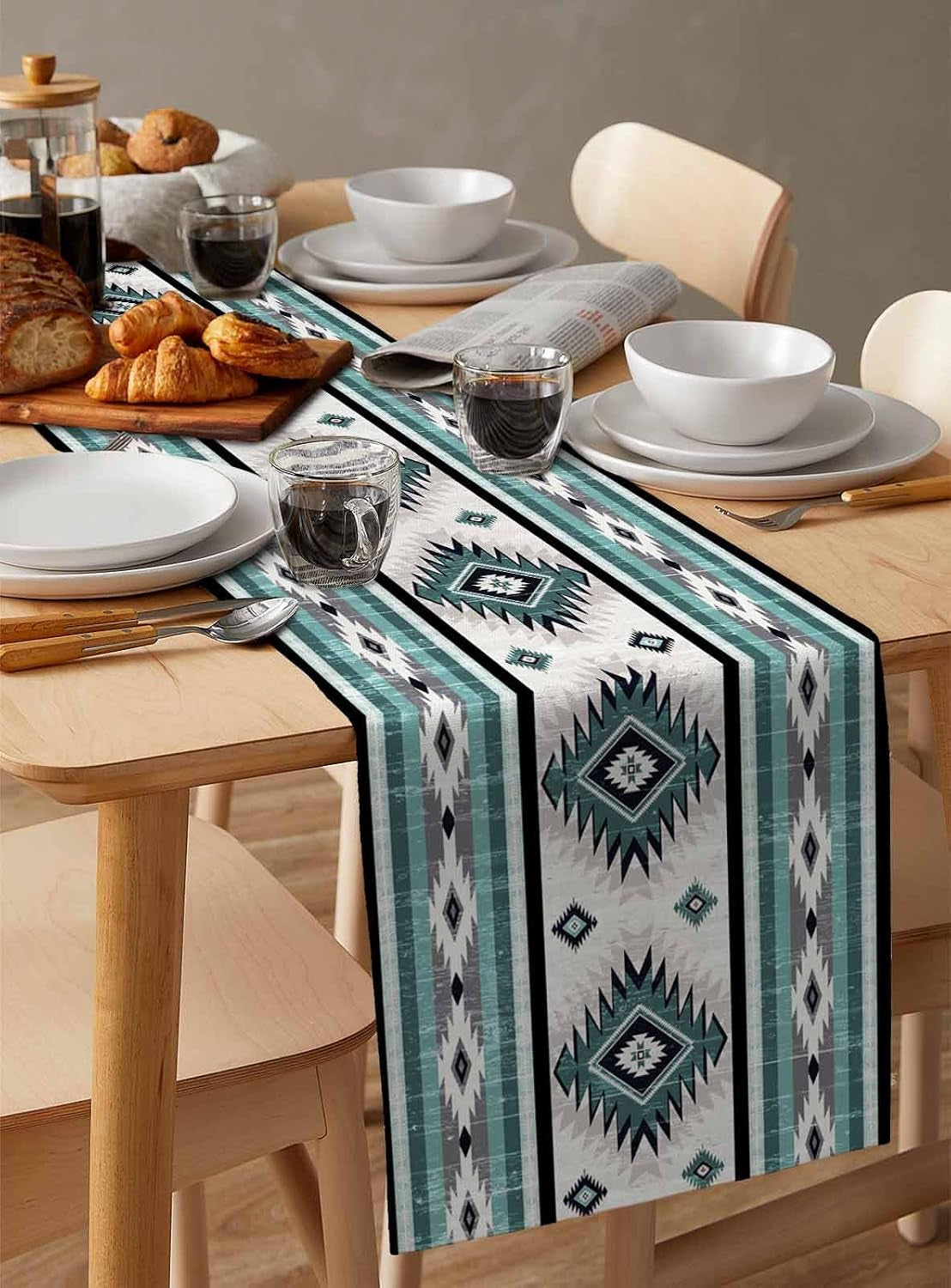 turquoise-aztec-table-runner-36-inches-long-for-dining-decor-southwestern-native-american-indian-print-burlap-linen-farmhouse-table-runner-washable-coffee-tablerunners-dresser-scarf-for-kitchen-party