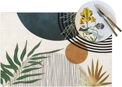 Mid Century Placemats 12X18 Inches Set of 4, Modern Boho Green Navy Blue Tropical Leaf Decorative Rectangle Table Mats for Party, Home Kitchen,Dining Table Decoration6