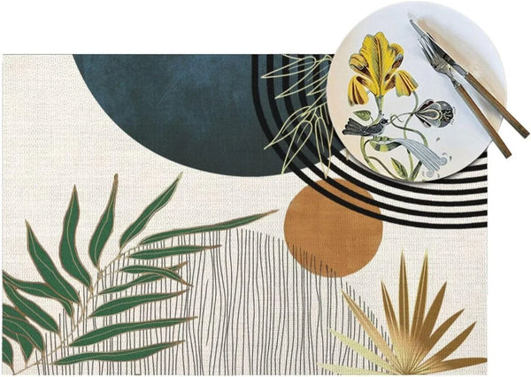 Mid Century Placemats 12X18 Inches Set of 4, Modern Boho Green Navy Blue Tropical Leaf Decorative Rectangle Table Mats for Party, Home Kitchen,Dining Table Decoration6