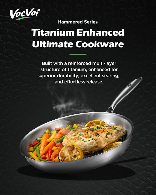 Titanium Pans for Cooking Non Stick,10"+12" Uncoated Hammered Titanium Pro Frying Pan, PFAS Free Cookware, Butter Warmer Skillet, Induction & Oven-Safe2