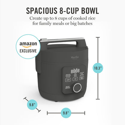 8 Cup Cooked (4 Cup Uncooked) Rice Cooker & Steamer, Caviar | Pfas-Free Ceramic Nonstick Removable Pot, 9 Modes, Keep Warm, Steamer, White & Brown Rice, Quinoa, Grains, Oats, Easy Clean10