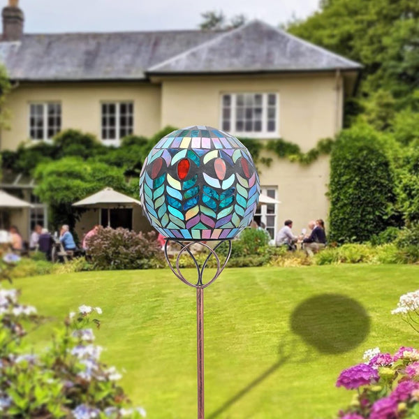 Decorative Solar Garden Lights, 6" Mosaic Globe Outdoor Stake7