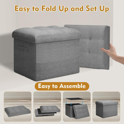 Storage Ottoman with Extra Thick Foam Padded Seat, Foldable Foot Rest Stool with Linen Fabric, 43L Ottoman with Storage Bench for Bedroom Living Room, Holds up to 300Lbs, 17X13X13In, Dark Gray6
