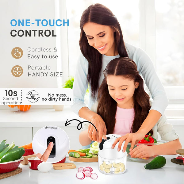 EASYSPEED Electric Garlic Chopper 1 Cup, Mini USB Charging Wireless Food Processor with 304 Stainless Steel, 3 Sharp Blades, Portable Kitchen Meat Grinder for Onion, Garlic, Ginger, Baby Food,White3