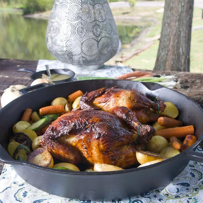 7439 16-In Cast Iron Double-Handled Skillet W/Pour Spouts Features Large Loop Handles Perfect for Breakfast Roast Pan Frying Sautéing and Baking3