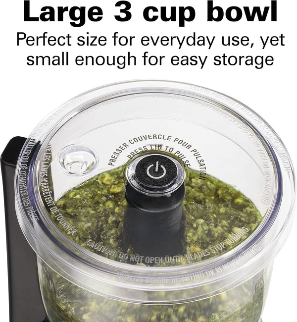 3 Cup Electric Vegetable Chopper & Mini Food Processor | Simple Stack & Press Design | 350 Watts & Stainless Steel Blades for Dicing, Mincing & Puree | Dishwasher Safe | Black3