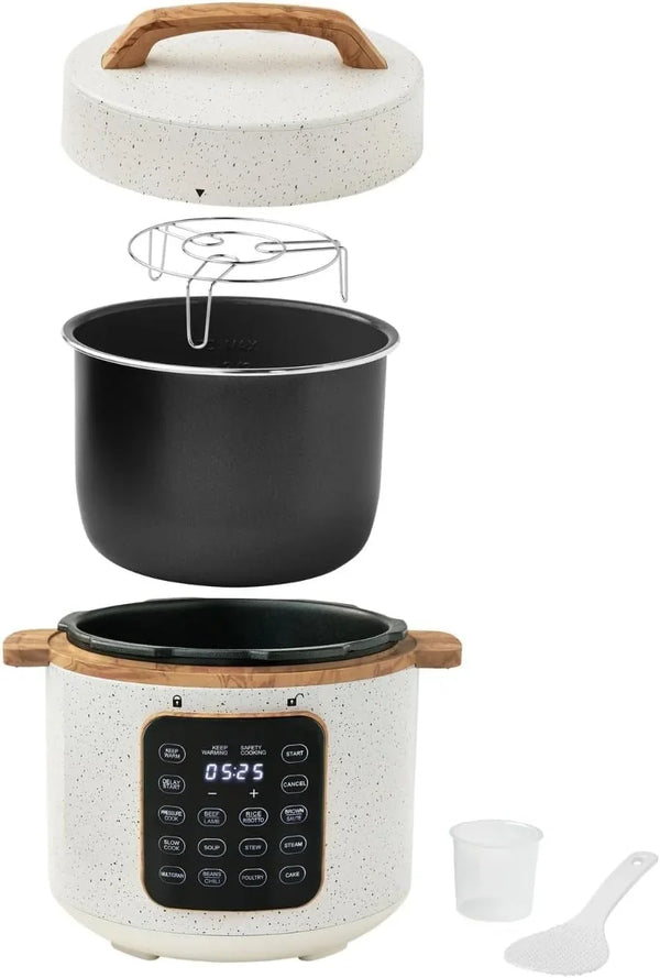 Electric Pressure Cooker, 7-In-1 Programmable Multicooker, 6 Quart Stainless Steel Slow Cooker, Rice Maker, Steamer, Sauté, Linen Speckle8