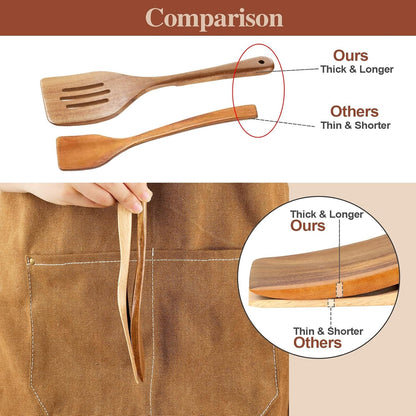 Wooden Cooking Utensils, 6 Pieces Natural Acacia Wooden Spoons for Cooking with Non Stick & Heat Resistant Design, Wooden Kitchen Utensil Set with Hanging Hole for Stirring, Mixing, Cooking6