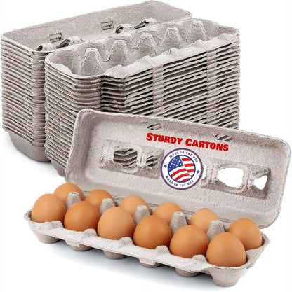 Blank Natural Pulp Egg Cartons Holds up to Twelve Eggs - 1 Dozen - Strong Sturdy Egg Crate Cardboard Material Perfect for Storing Extra Eggs (25 Pieces) - Made in the USA1