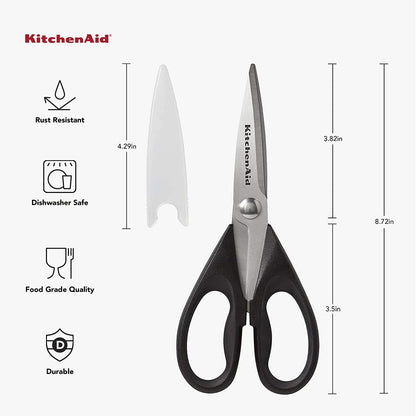 Kitchenaid All Purpose Kitchen Shears with Protective Sheath Durable Stainless Steel Scissors, Dishwasher Safe, Soft Grip Comfort Handle, 8.72 Inch, Black9