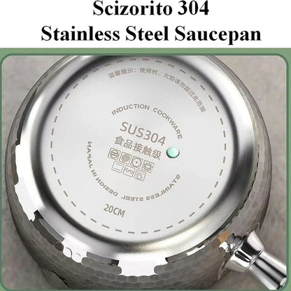 Thickened 304 Stainless Steel Pot, Solid Wood anti Scald Handle with Hook, Multifunctional Sauce Pot with Inverted Mouth, Milk Pot, Cooking Pot (1.7 Quarts)2