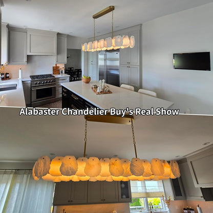 Alabaster Chandelier, 58 Inch Modern Rectangular Chandelier for Dining Room, Dimmable Linear Chandeliers for Kitchen Island, Natural Spanish Marble Stone Chandeliers for Dining Table, Living Room3