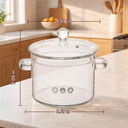 1.9L/64Oz Borosilicate Glass Simmer Pot & Saucepan with Lid, Clear Glass Cookware for Stovetop – Glass Pan, Glass Cooking Pot, Glass Pots for Soup Pasta Baby Food & Potpourri Simmer Pot3