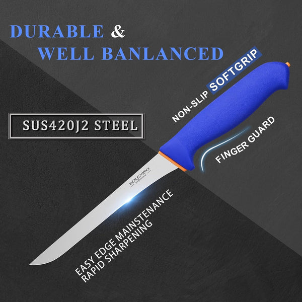 7" Fillet Knife, Semi-Flexible High Carbon Steel for Fish W/Sheath3