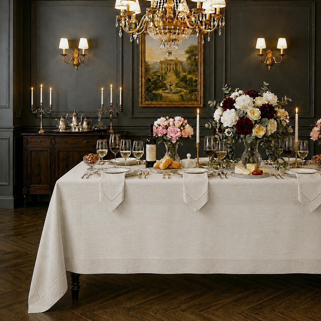 signature-linen™-by-dmoksha-light-natural-tablecloth-rectangle-tablecloth-60-x-90-inch-100-pure-linen-hemstitch-machine-washable-table-cloth-for-dining-fall-weddings-outdoor-hosting