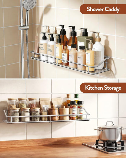 Bathroom Shelf Organizer Shower Caddy Storage Kitchen Rack with Traceless Transparent Adhesive No Drilling SUS304 Stainless Steel, 15.75 Inch, Silver5