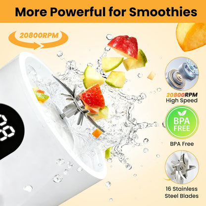 Portable Blender, Personal Blender for Shakes and Smoothies, Portable Juicer with 16 Blades, Small Mini Juicer with Extra Handle Lid for Travel, Sport, Office, Camping and Outgoing (16.9 Oz)2