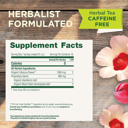 Organic, Hibiscus Tea - Supports Normal Heart Health & Cardiovascular Wellness - Kosher, Non-Gmo, Caffeine-Free, Compostable - 16 Tea Bags | Supports Immune Function, Kosher, Non-Gmo, Caffeine-Free, Compostable2