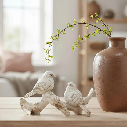 Bird Figurines Home Decor – Resin Tabletop Cream Love Birds on Branch, Farmhouse Shelf & Desk Accent for Living Room, Bedroom, Office, 6 X 2.3 X 3.4 Inches2