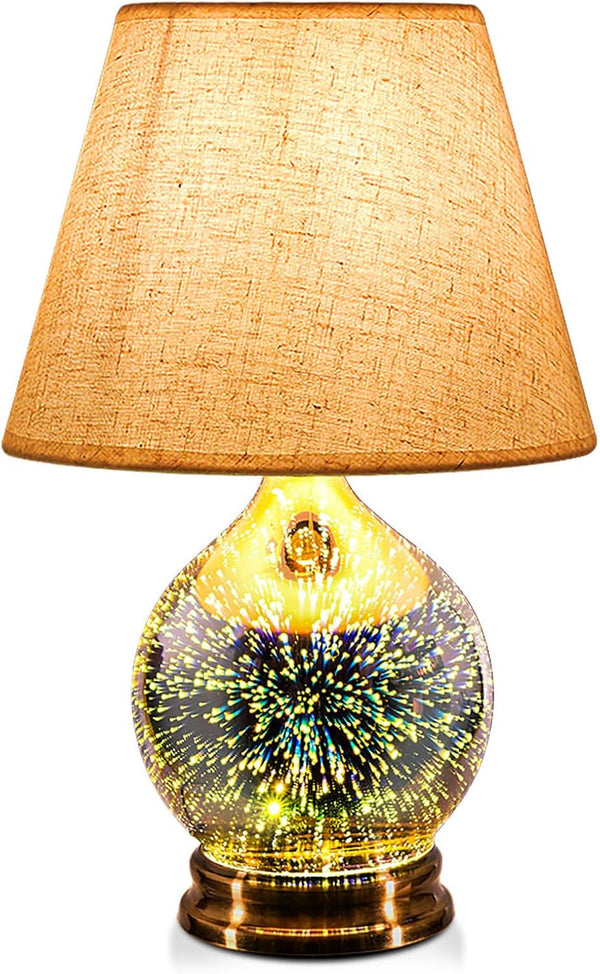 Table Lamp, Desk Lamp Bulb Included - Modern Lamp with Unique Lampshade, Handmade 3D Effect Glass Base - Perfect Table Lamp in Bedroom, Bedside, Living Room, Office (E12 LED Bulb Included)1