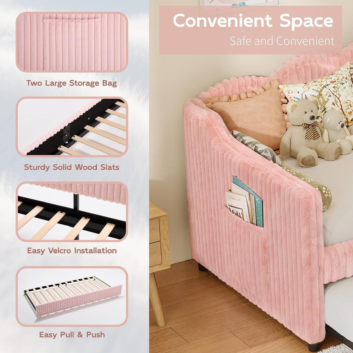 twin-size-faux-fur-upholstered-daybed-with-trundle-side-pockets-pink