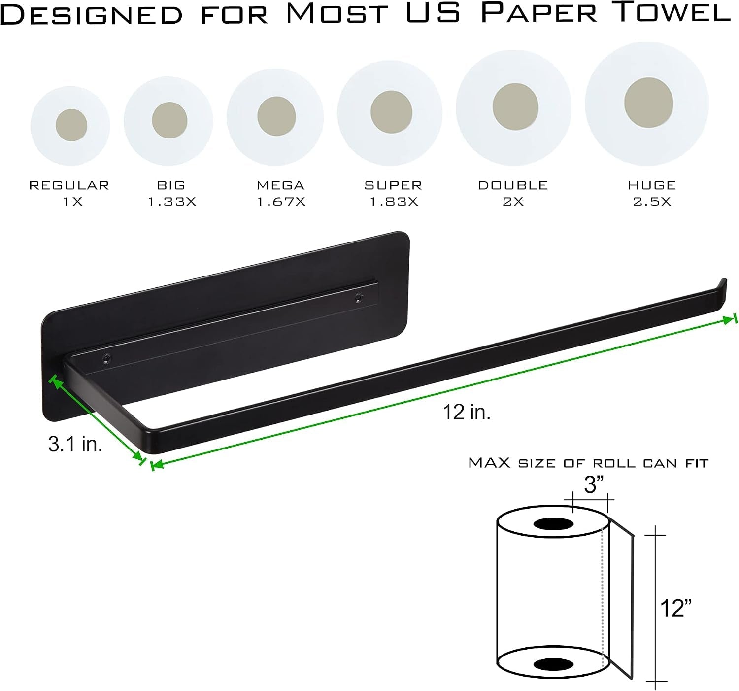 magnetic-paper-towel-holder-black-towel-bar-rack-for-refrigerator-bbq-grills-griddles-toolbox-rvs-tailgates-heavy-duty-strong-magnet-backing-12-l-x-3-h-fit-all-us-paper-roll