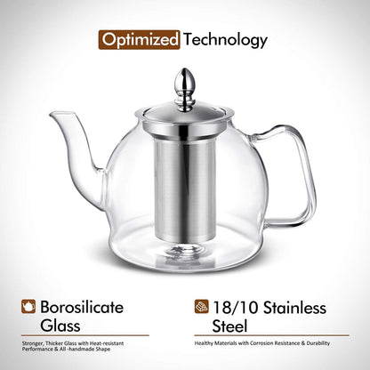 1000Ml Glass Teapot with Removable Infuser, Stovetop Safe Tea Kettle, Blooming and Loose Leaf Tea Maker Set2