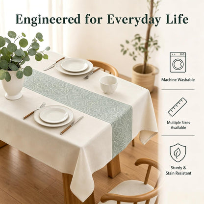 55"X86" Sage Green Medallion Tablecloth Waterproof Rustic Decor6