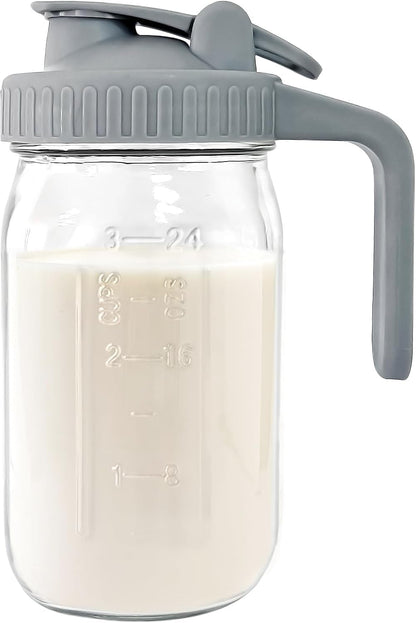 Breast Milk Pitcher, 32 Oz Wide Mouth Glass Mason Jar with Lid | Dual Leak-Proof Lid, Easy-Pour Spout, Handle Design for Breastmilk Storage, Iced Tea and Cold Beverages1