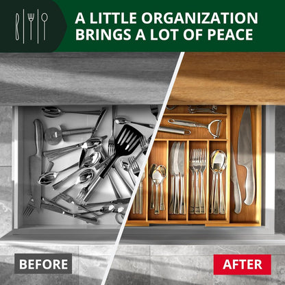 Luxury Bamboo Kitchen Drawer Organizer - Silverware Organizer, Utensil Holder & Cutlery Tray Drawer Dividers for Flatware (9 Slot, Natural)3