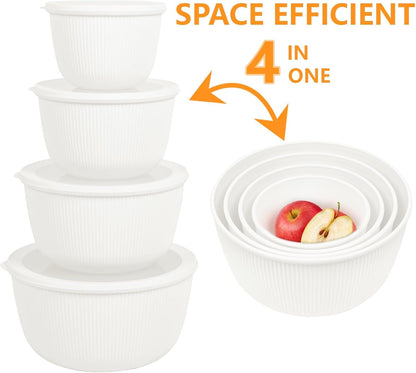 Plastic Mixing Bowls with Lids Set,4.97Qt Large Capacity Deep Nesting Bowl,8 Pieces Set Bpa-Free Prep Bowls,Dishwasher & Microwave Safe,Beige9
