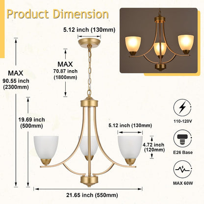 3 Light Retro Gold Finish Chandeliers with Alabaster Glass Shade,Rustic Lighting Fixtures Ceiling Hanging Modern Pendant Lights for Dining Room Foyer Living Room4