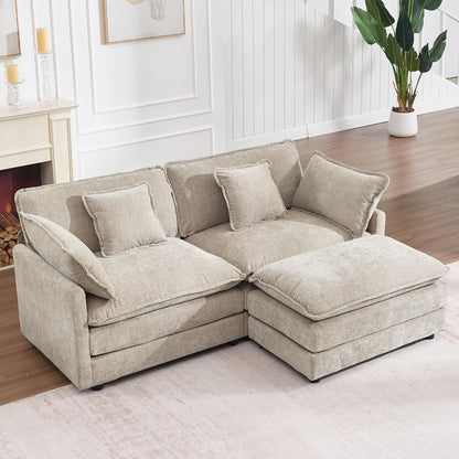 76.7" Camel Small L Shaped Cloud Couch Loveseat Sofa with Ottoman1
