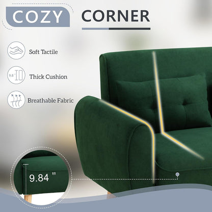 48'' Loveseat Sofa, Mid-Century Modern Upholstered Couch Deep Seat with 2 Pillows, 10" Thick Cushion with Spring, Solid Wood Frame Small Couch for Living Room, Dorms & Office, Green4