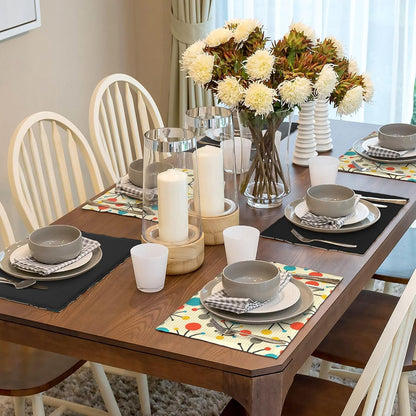 Mid Century Fifties Modern Atomic Retro Placemats Set of 6 Yellow Kitchen Table Mats for Dining Farmhouse Holiday Home Decor Linen Washable Place Mats, 12X18Inch6