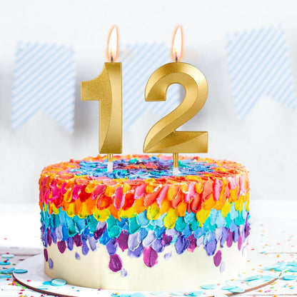 Birthday Candles, 1.96 Inch Number 12 Happy Birthday Candles, Number Candles Decoration for Birthday Party and Anniversary Celebration(Champagne Gold)4