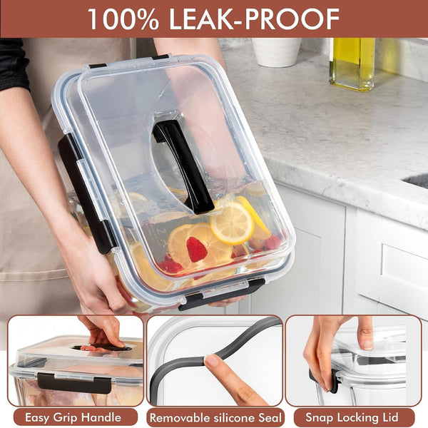 6500Ml / 220 Oz / 28 Cups Extra Large Glass Food Storage Containers with Lids - Leakproof Glass Meal Prep Containers with Locking Lids for Roasting & Storing Leftover - Microwave & Oven Safe4