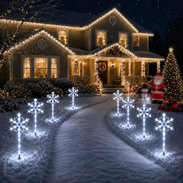 4 Pack Solar Snowflake Pathway Lights, White Christmas Yard Decor3