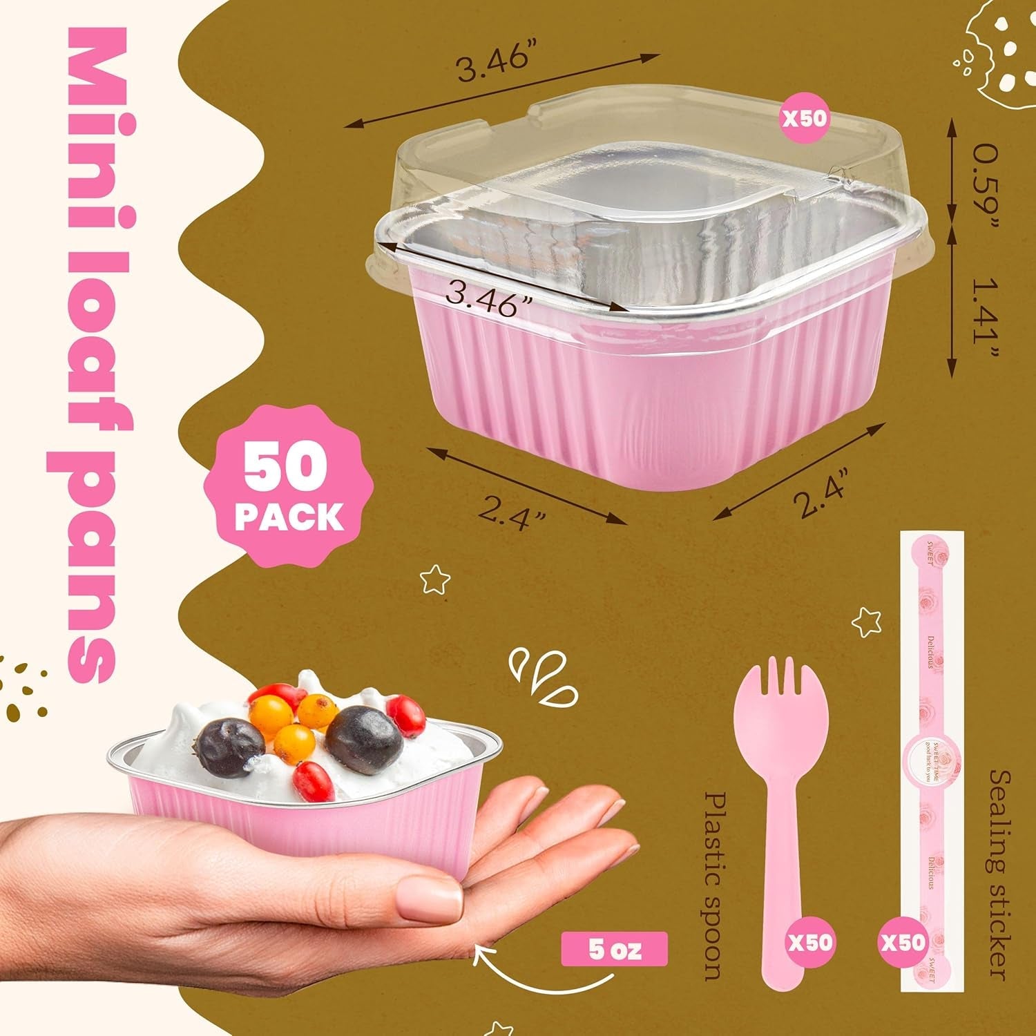 mini-cake-pans-with-lids-50-pack-pink-5oz-for-picnic-desserts-good-for-fudge-gelatin-desserts-baked-custard-and-cold-treats-clear-top-helps-buyers-see-the-finished-look