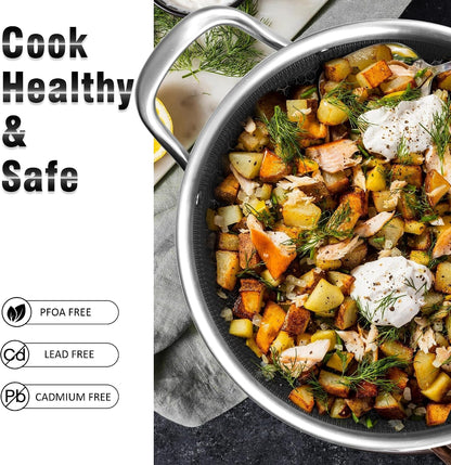 ™ Hybrid Nonstick 6 Quart Stainless Steel Stockpot with Glass Lid, Induction Stock Pot with Honeycomb Carving, Non-Stick Soup Pot Compatible with All Cooktops, Non-Toxic, Dishwasher & Oven Safe3