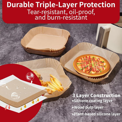 40GSM Air Fryer Paper Liners, 125Pcs 8 Inch Disposable Parchment Paper for 5-8 Qt Basket Air Fryer, Non-Stick Oil-Proof Heat Resistant Food Grade for Cooking, Roasting & Frying, Square 8"4