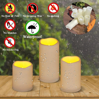 Flameless Candles 4" 5" 6" Outdoor Indoor Pillars Battery Operated Flickering Candles Include 10-Key Remote Timer 400+ Hours by 2 AA Batteries (Ivory Candle - Warm Light, 3"D X 4"|5"|6" H - 12 Pack)2