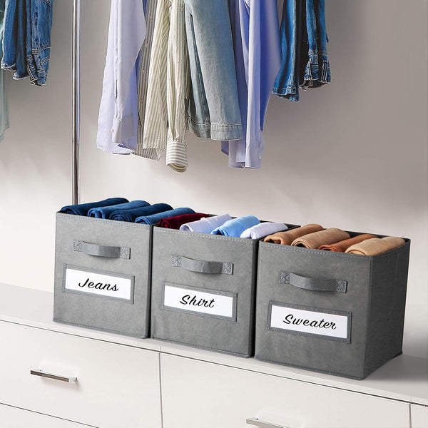 11 Inch Storage Cube,Storage Bin (Set of 10) Foldable Fabric Cube Storage Bins with 10 Labels Window Cards & a Pen,Baskets Containers for Shelves,Closet Organizers Box for Home & Office,Gray6