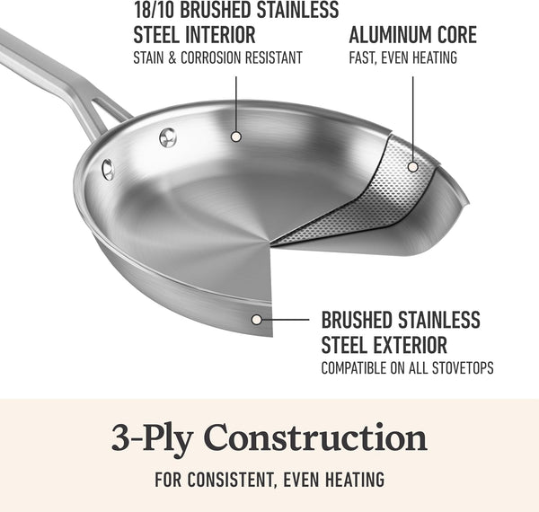 Calphalon Brushed 3-Ply Stainless Steel Cookware Set W/Turbo Heat Tech 10-Piece Set Includes Frying Pans, Pots and Pans Set, Induction, Oven Safe 450F, Brushed Stainless Silver3
