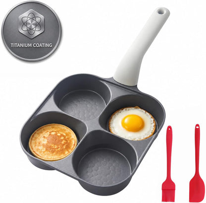4 Cup Egg Pan, Nonstick Breakfast Pan with 4 Holes for Pancakes | 4 Compartment Skillet for Eggs, Omelets & Pancakes, Nonstick Frying Pan for Breakfast Sandwiches, Gas & Induction Compatible1