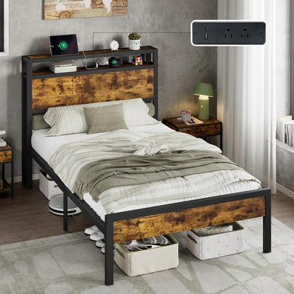Twin Size Platform Bed Frame with Charging Station8