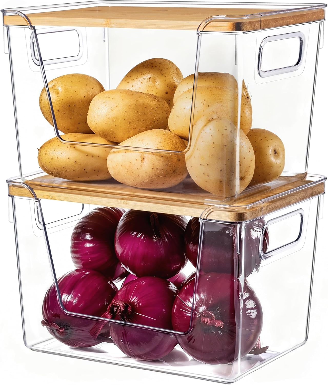 2-set-pantry-organizers-and-storage-with-bamboo-lids-stackable-clear-bins-for-onion-potato-fruit-vegetables-trash-bag-dispenser-kitchen-and-under-sink-organizer